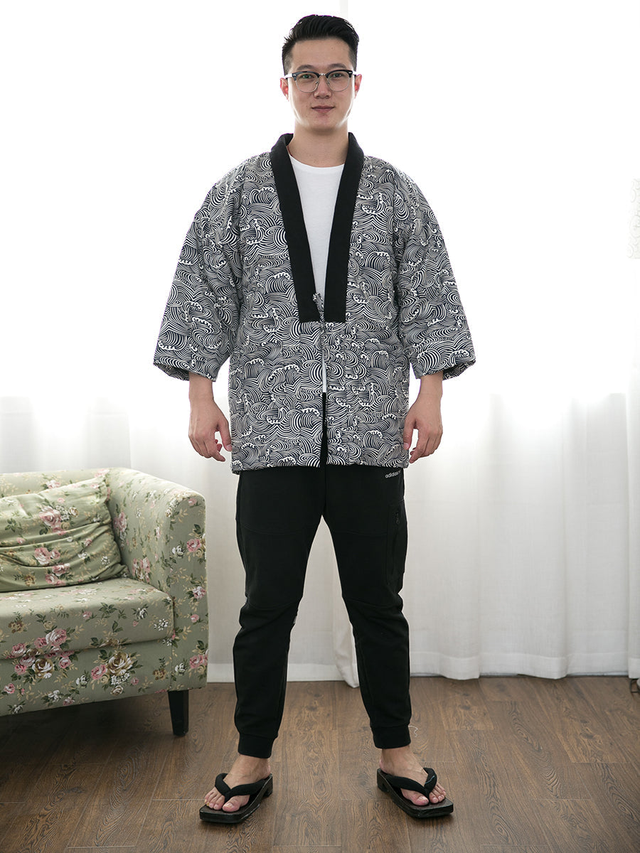 Japanese Men's Winter Kimono Cotton Jackets Warm Cotton Kimono Coat Indoor Outdoor Kimono Coat Traditional Japanese Kimono For Men Lightweight & Warm Kimono NorixaFashion.com