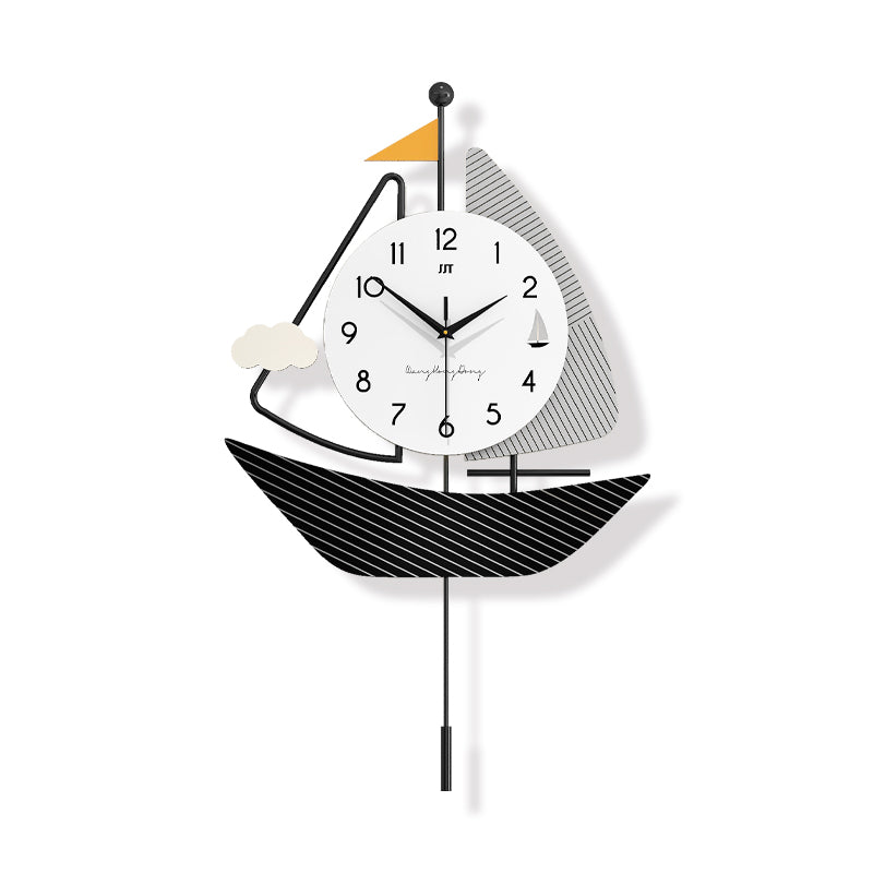 Modern Sailboat Pendulum Wall Clock Nautical Living Room Decor PearlNestDecor.com