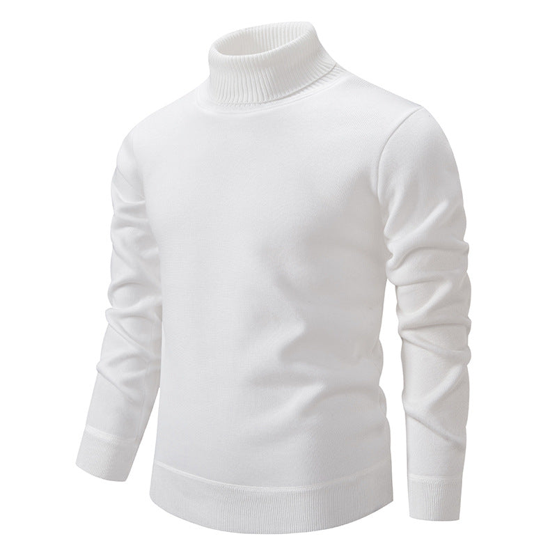 Men's Turtleneck Pullover Sweater Fashion Solid Color Fleece Lined Knitted Long-sleeved Top Clothing LadyShow.Store