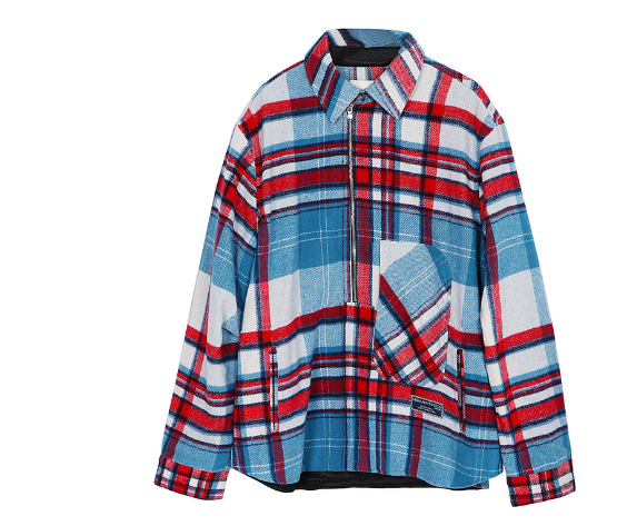 Oversized Blue Plaid Half-Zip Jacket for Couples Pi-Mart