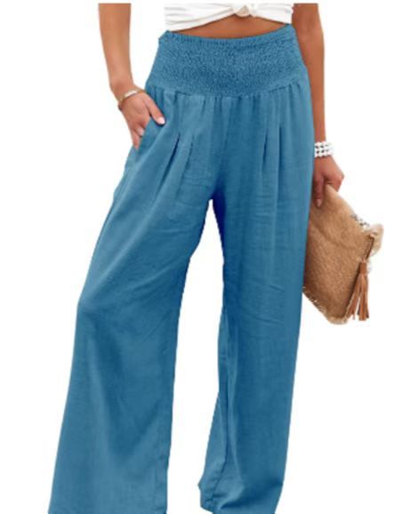 Women's Pants Casual Wide Leg Cotton Linen Loose Trousers NorixaFashion.com