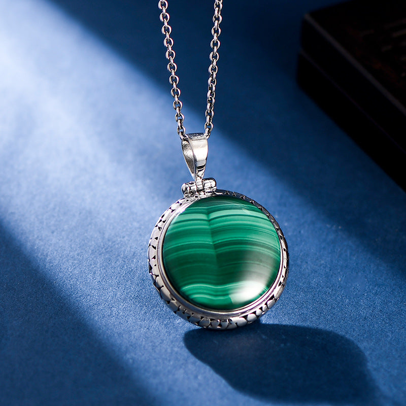 S925 Silver Round Malachite Dignified Pendant LadyShow.Store