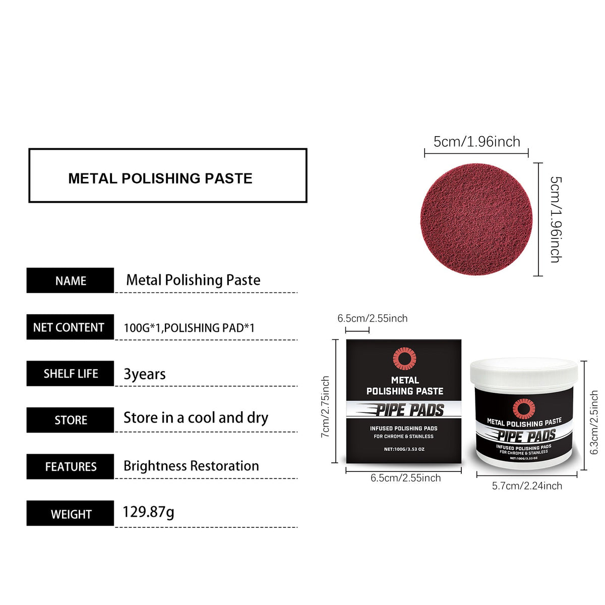 Metal Polishing Care Kit 1 00g Bottle-1 Sponge Pad 1Box Tri Light Beauty