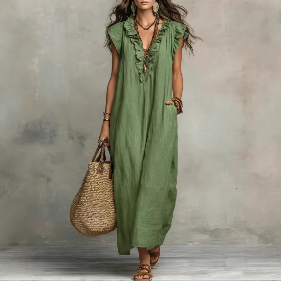Women's Spring Summer Pocket Ruffle Elegant Dress LadyShow.Store