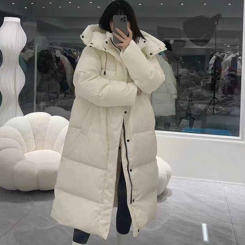 Cream Mid-Length Down Jacket for Women - High-End Winter Coat Pi-Mart