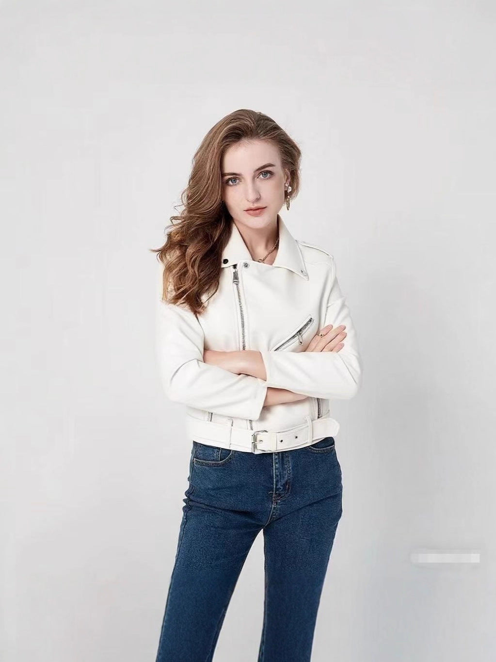 Women's Fashion Diagonal Zipper Slim Fit Washed Motorcycle Jacket LadyShow.Store