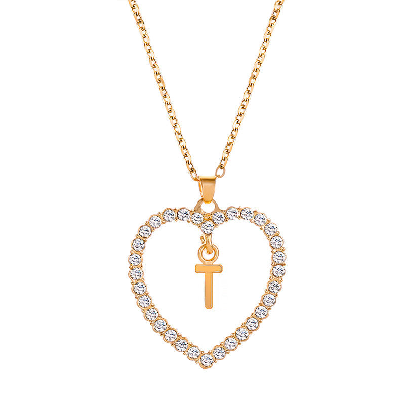 Womens Stylish & Minimalist Diamond-Encrusted 26-Letter Heart Pendant Necklace LuxuryLifeWay Online Store