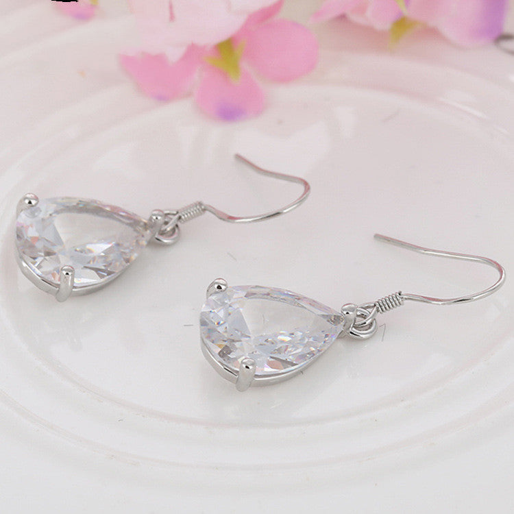 Direct Selling Zircon Earrings Necklace Set Drop Earrings 925 Ear Hook Ear Jewelry Clavicle Chain Wholesale Gifts