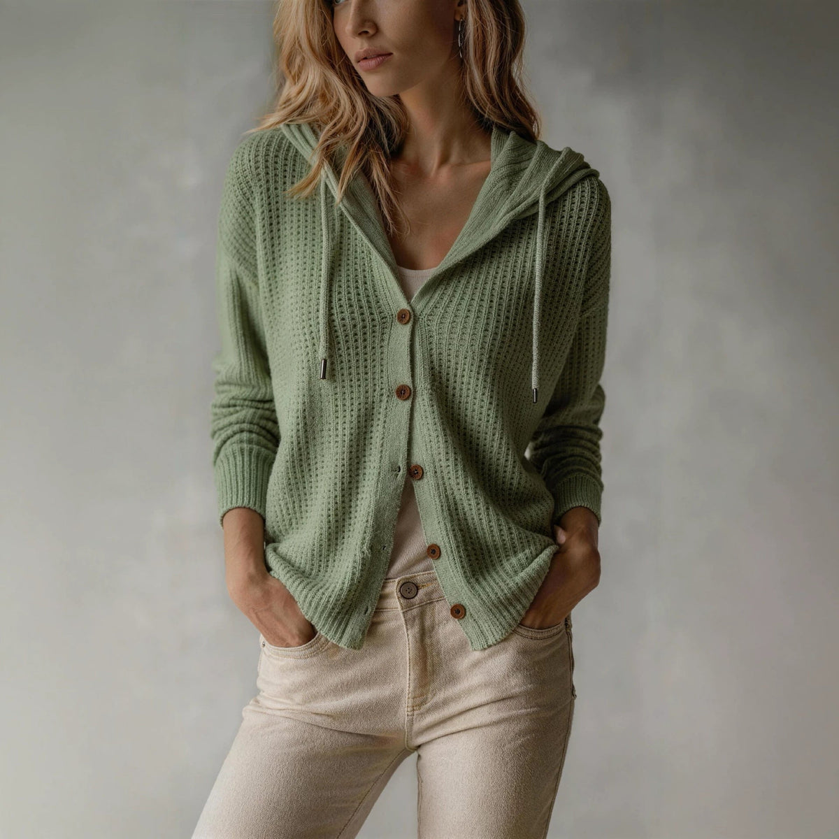 Hooded Knitted Cardigan Womens Loose-Fit Coat NorixaFashion.com