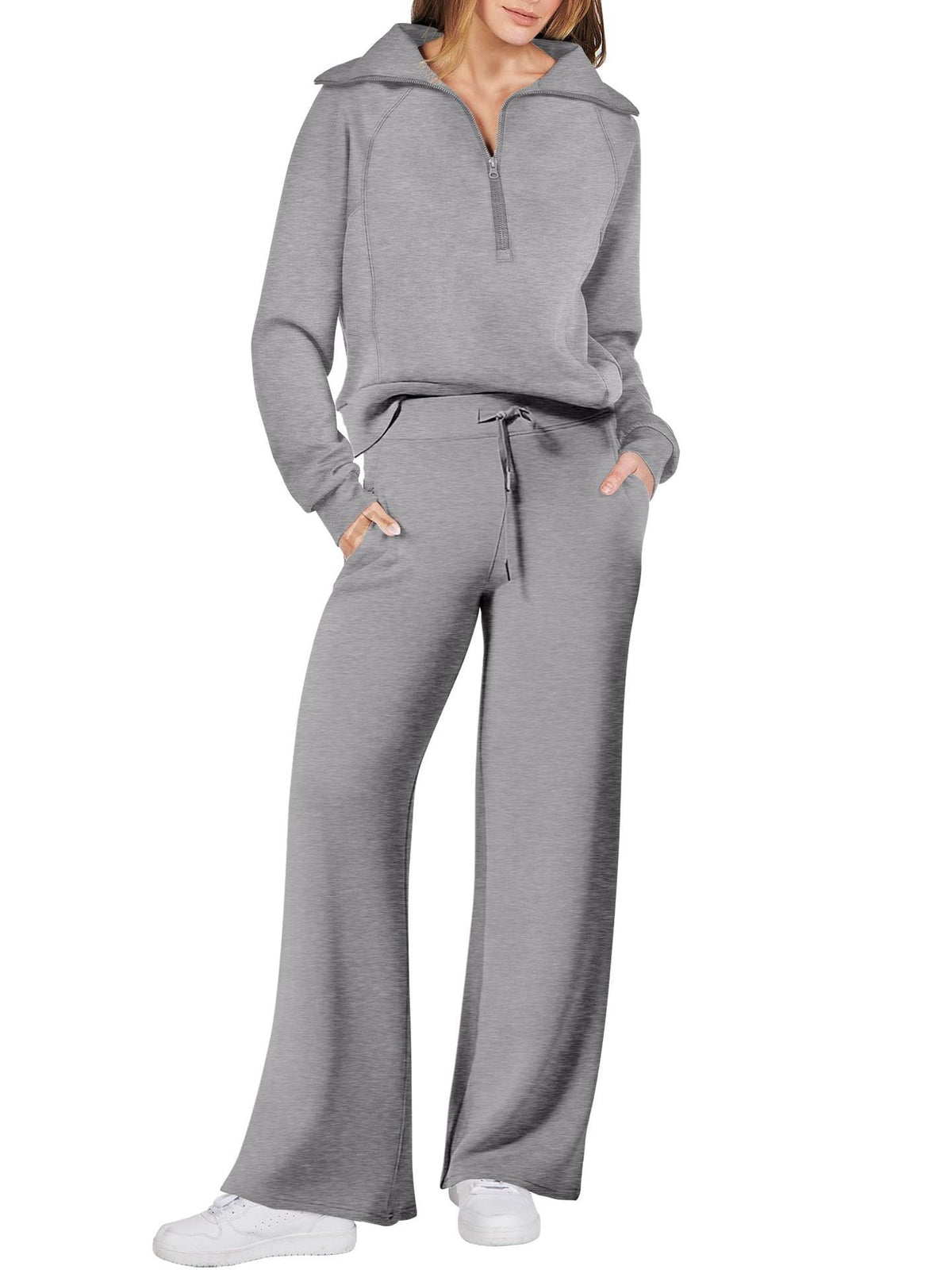 Leisure Sports Suit Long-sleeve Zipper Sweatshirt Wide Leg Pants Two-piece Set NorixaFashion.com