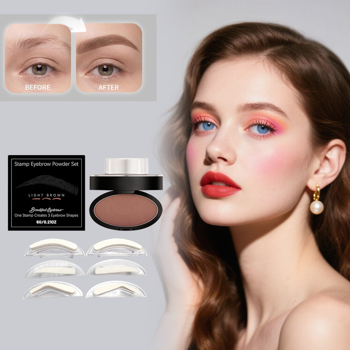 Three Dimensional Natural Filling Eyebrow Shape Eyebrow Makeup Smooth Texture Easy To Use Waterproof Seal Eyebrow Powder Set Light Brown 6g 1 Box Tri Light Beauty