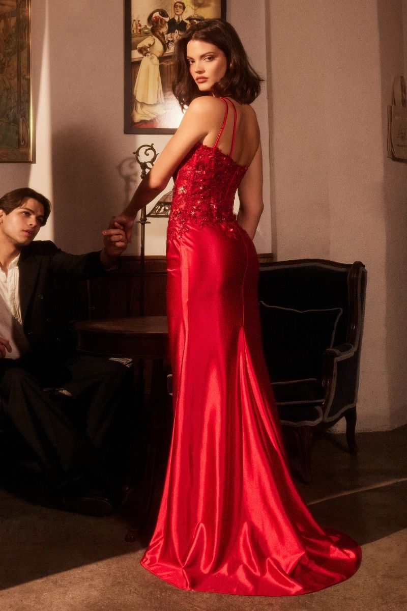 One Shoulder Satin Dress With Lace Applique LuxuryLifeWay Online Store