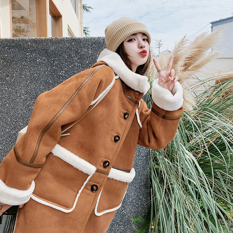 Women's Brown This Year's Popular Lamb Wool Coat Best YouTube Store
