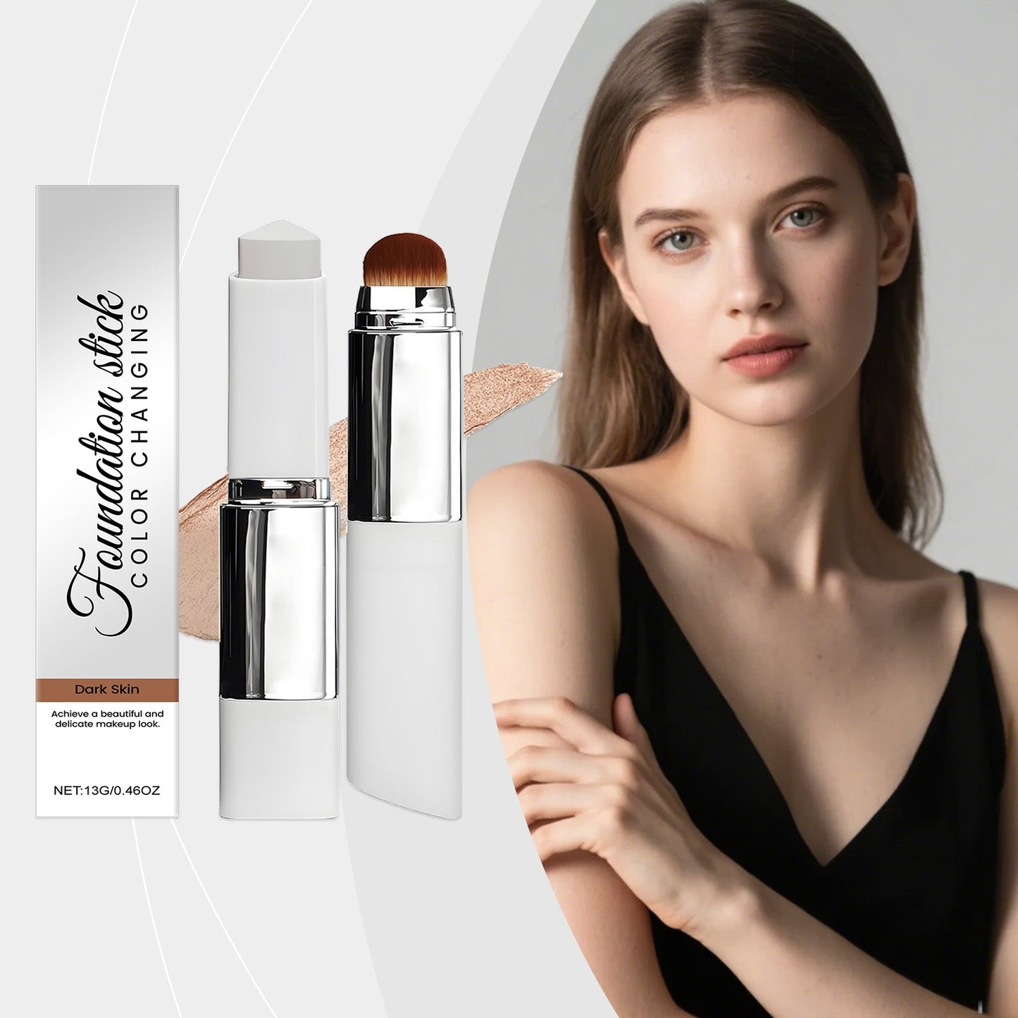 2-in-1 Color Changing Foundation Stick Deep Skin Tone Tri Light Beauty