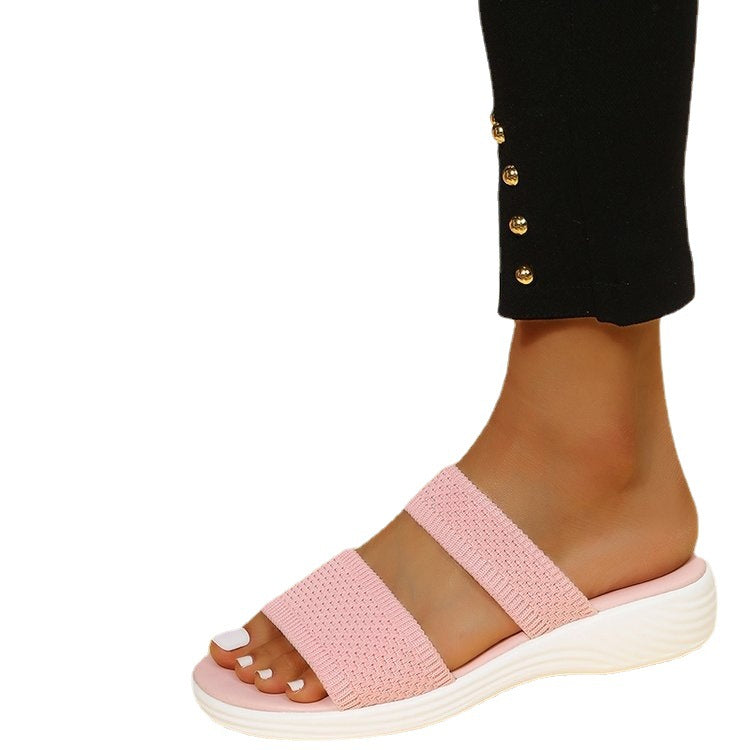 Large Size Fly Woven Mesh Casual Outdoor Platform Beach Sandals LadyShow.Store
