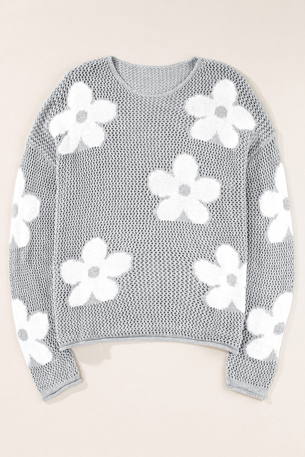 Dulce Big Flower Hollowed Knit Drop Shoulder Sweater LuxuryLifeWay Online Store