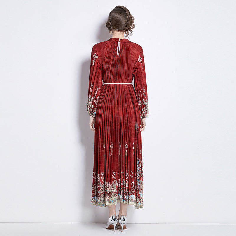 Pleated Tassel Belt Dress Women NorixaFashion.com