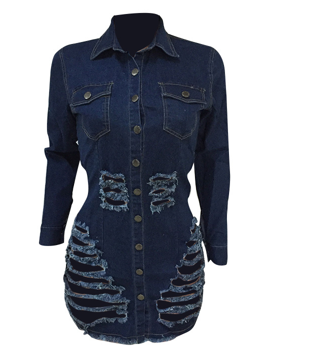 Distressed Denim Dress for Women Pi-Mart