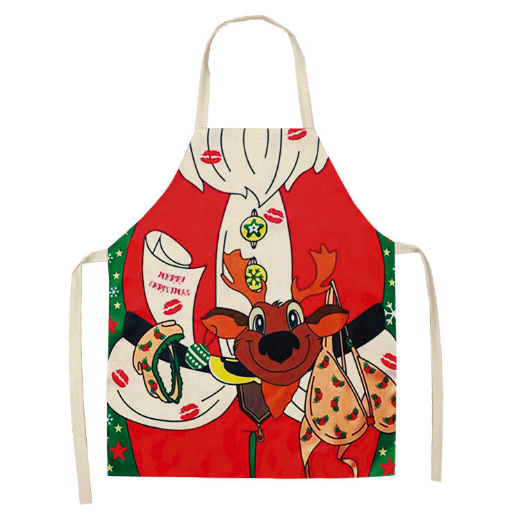 Christmas Santa Claus Kitchen Home Apron Linen Polyester Cartoon PearlNestDecor.com
