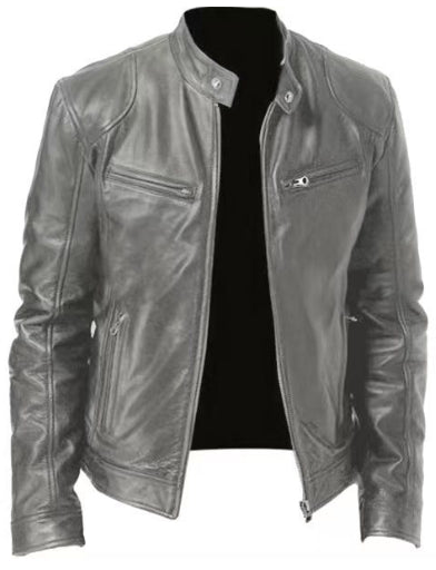 Gentleman's Warm Zipper Cardigan Pocket Decorated Pu Leather Coat LadyShow.Store