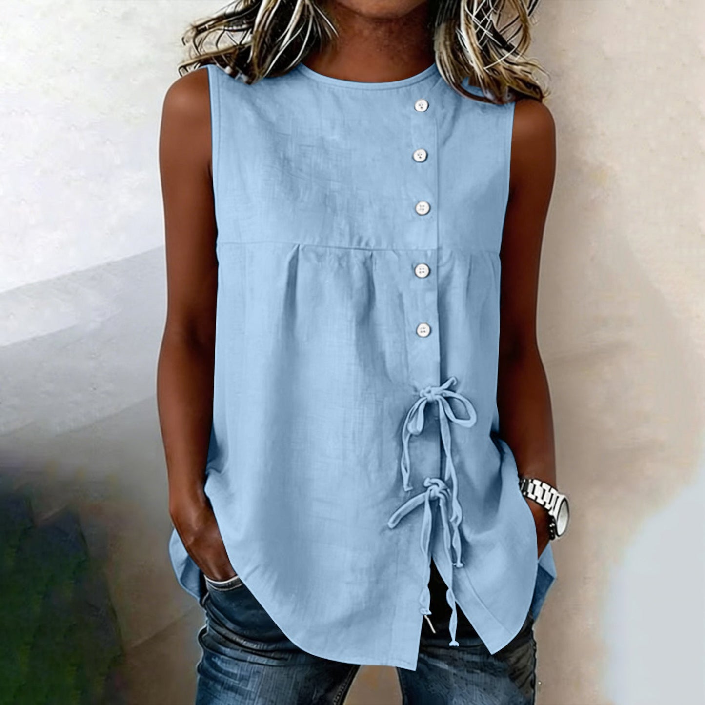 Loose-fit Sleeveless Shirt Blouse For Women NorixaFashion.com