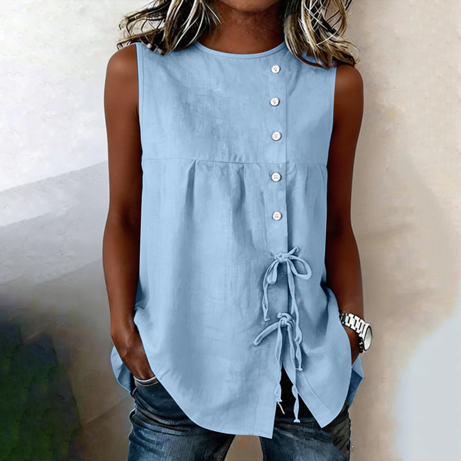 Loose-fit Sleeveless Shirt Blouse For Women NorixaFashion.com