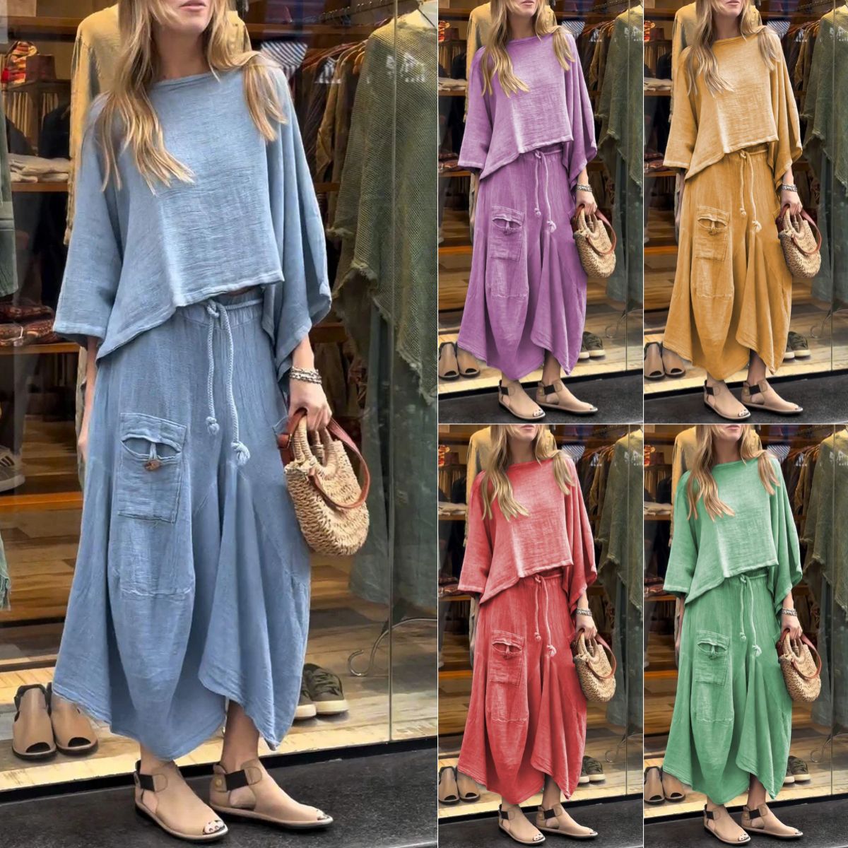 Casual Solid Color Loose Dress Two-piece Suit LadyShow.Store
