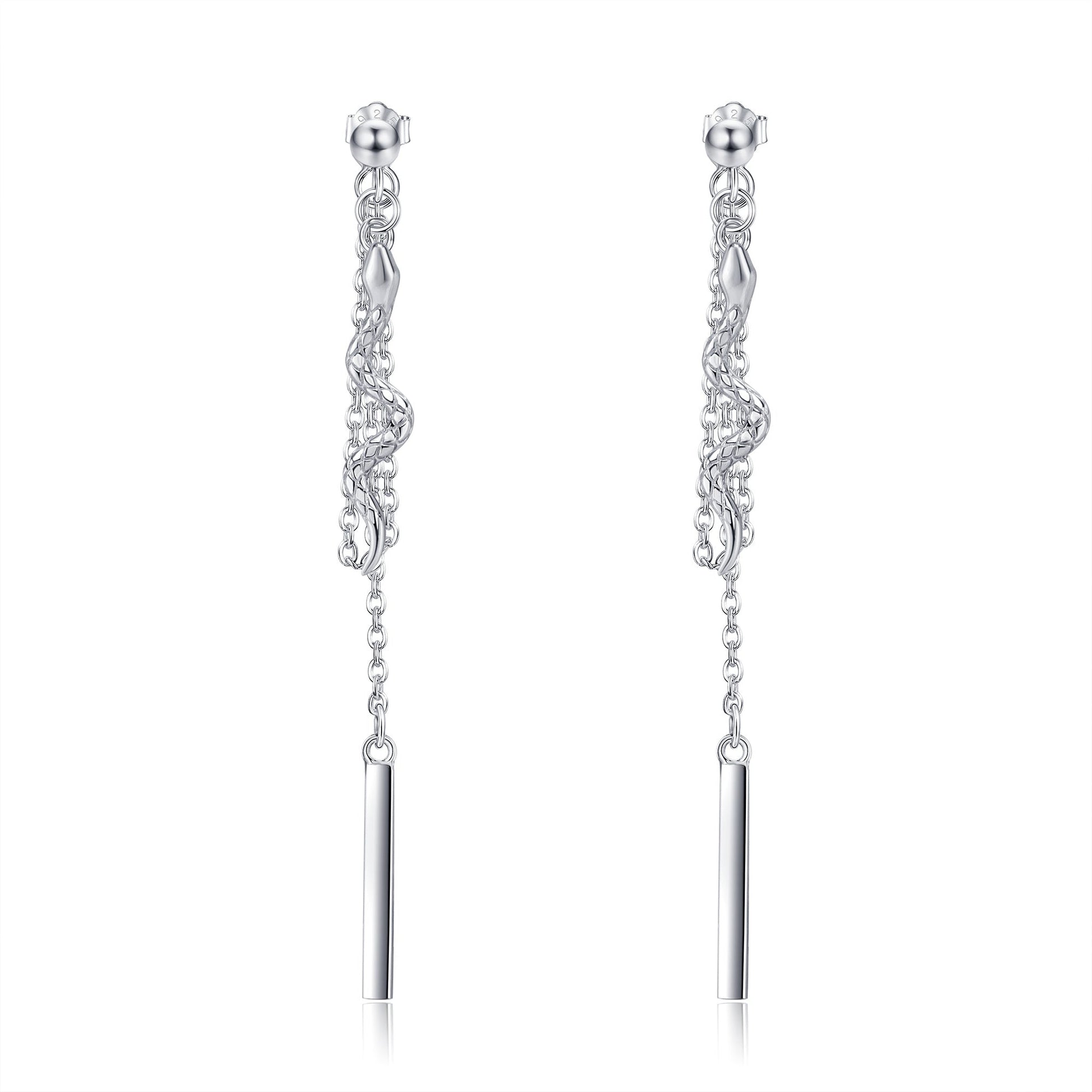 Sterling Silver Chain Earrings with Snake Dangle As Birthday Gifts For Women and Girls LadyShow.Store