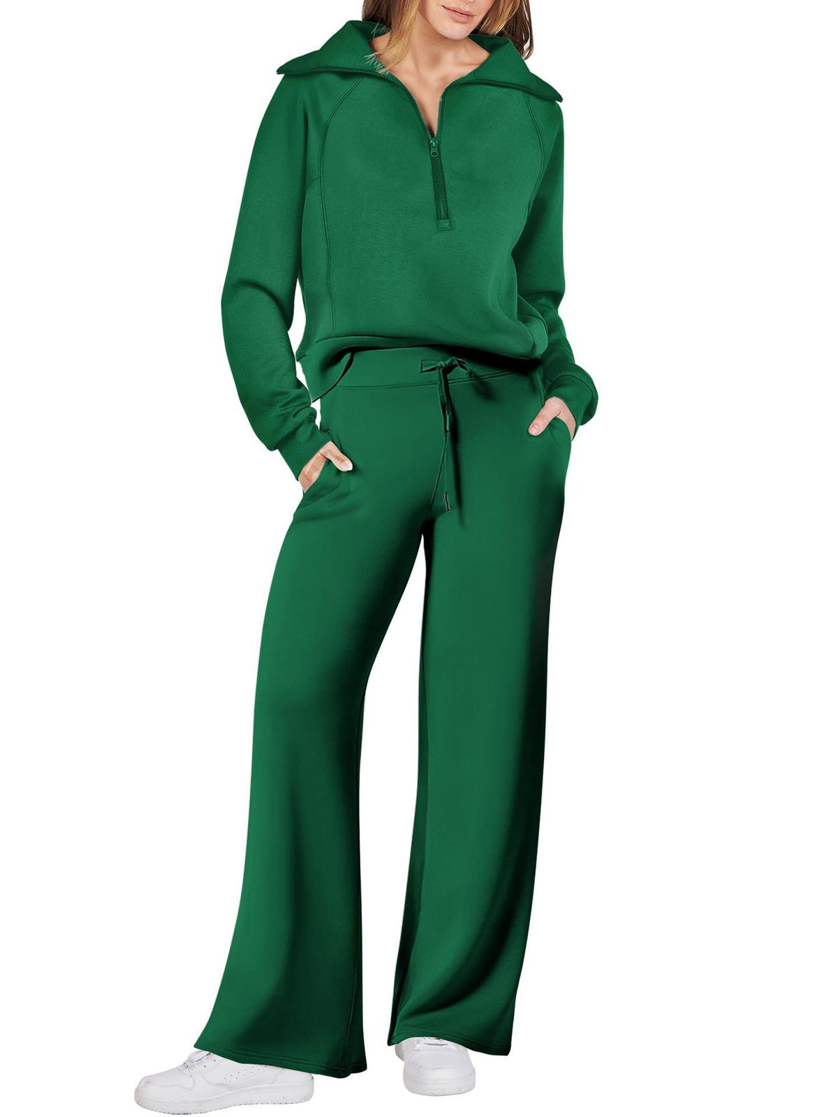 Leisure Sports Suit Long-sleeve Zipper Sweatshirt Wide Leg Pants Two-piece Set NorixaFashion.com