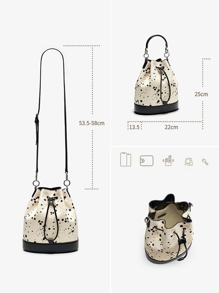 Top Layer Cowhide Cross Body Bucket Bag Large Capacity Handbag LadyShow.Store
