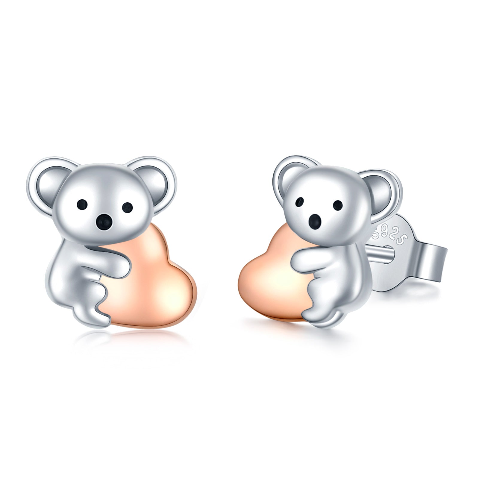 925 Sterling Silver Koala Bear Cute Animal Hypoallergenic Heart Crystal Earrings Jewellery LadyShow.Store