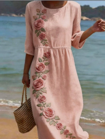 Printed Ladies Long-sleeved Round Neck Dress LadyShow.Store