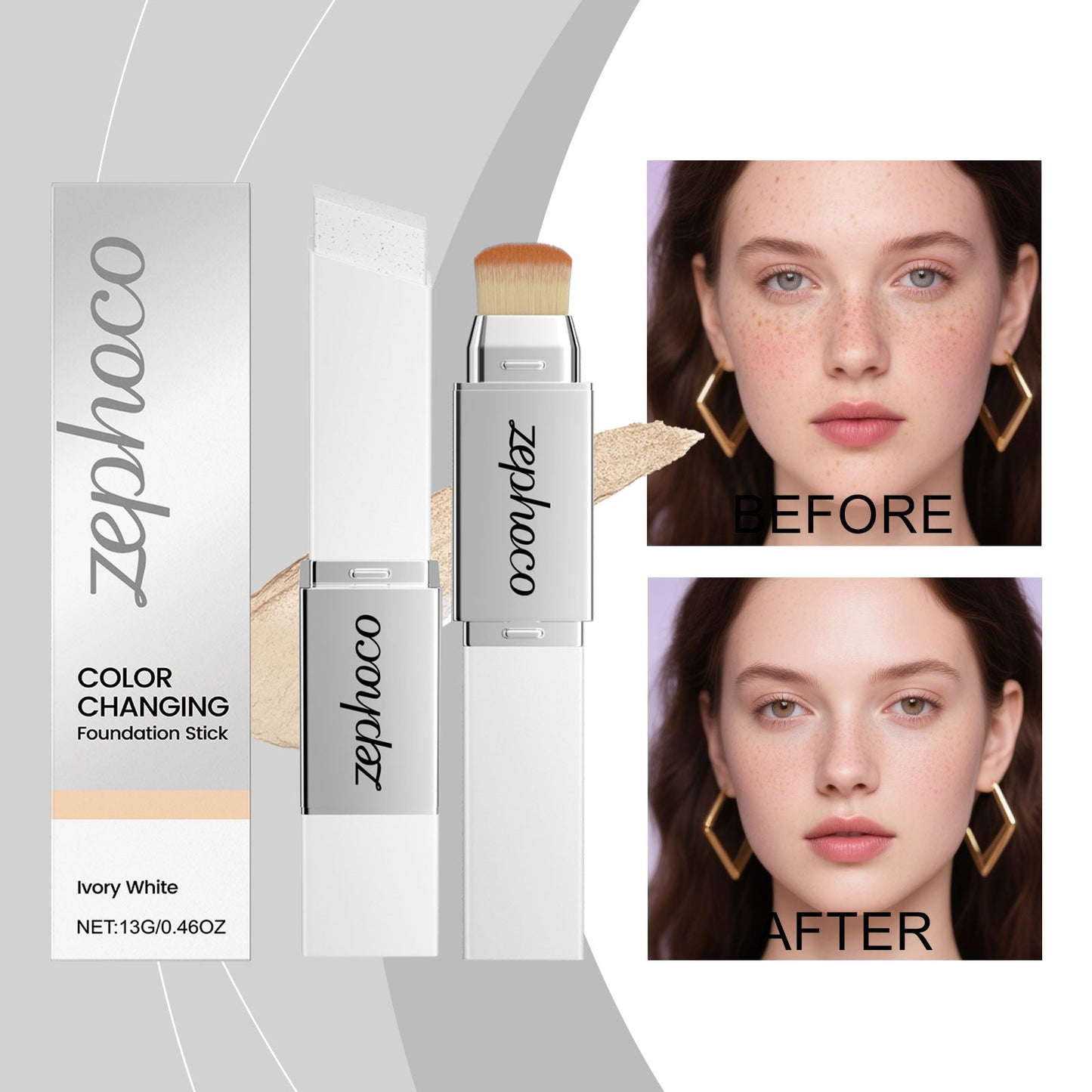 2-in-1 Color-Changing Foundation Stick Ivory White Tri Light Beauty