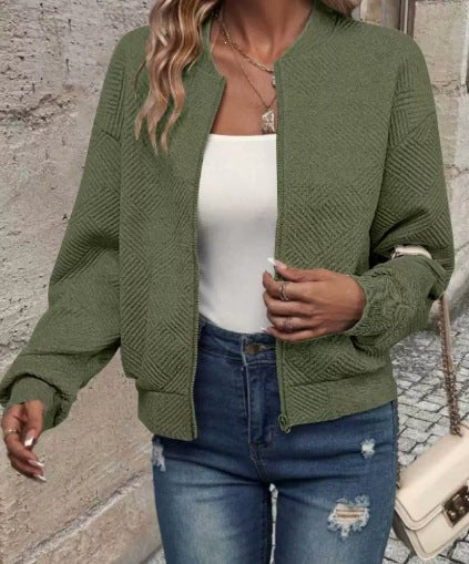 2026 Spring And Autumn Cross-Border Amazon European And American Women's Fashion New Plaid Zipper Round Neck Long Sleeve Jacket For Women NorixaFashion.com
