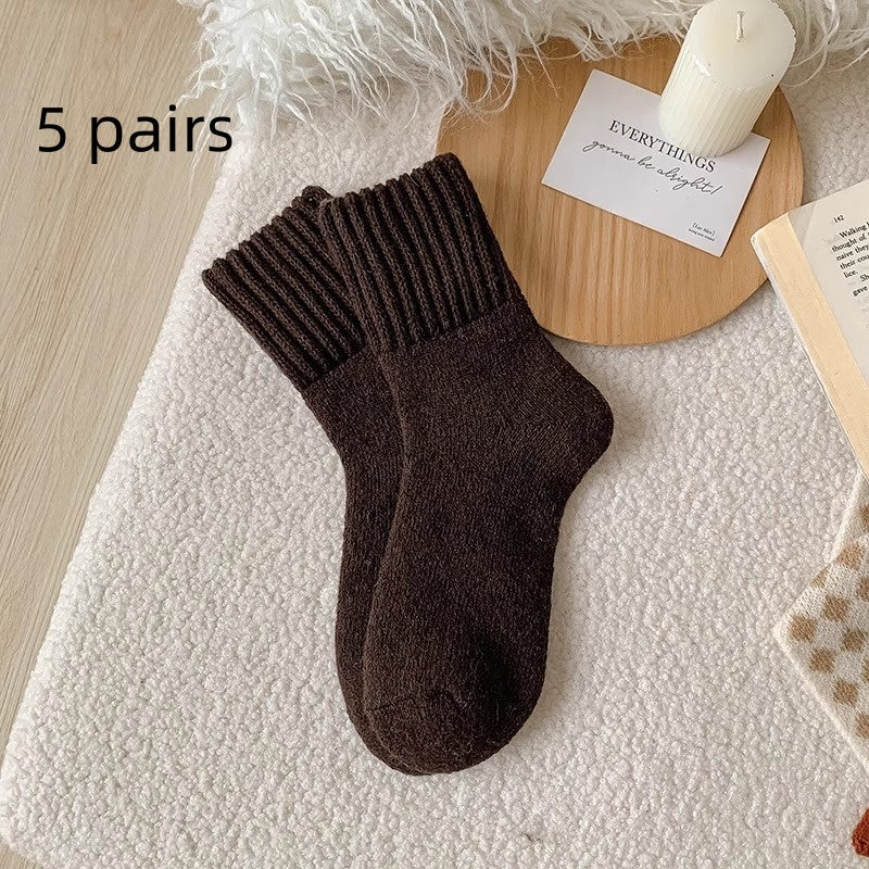 Ins Knitted Socks Winter Warm Thickened Solid Loop Socks High Ribbed Sweat-absorbent Floor Sock Best YouTube Store