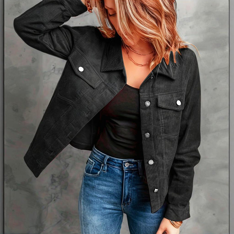 Women's Corduroy Long Sleeve Jacket - Casual Button-Up Coat With Flap Pockets LuxuryLifeWay Online Store