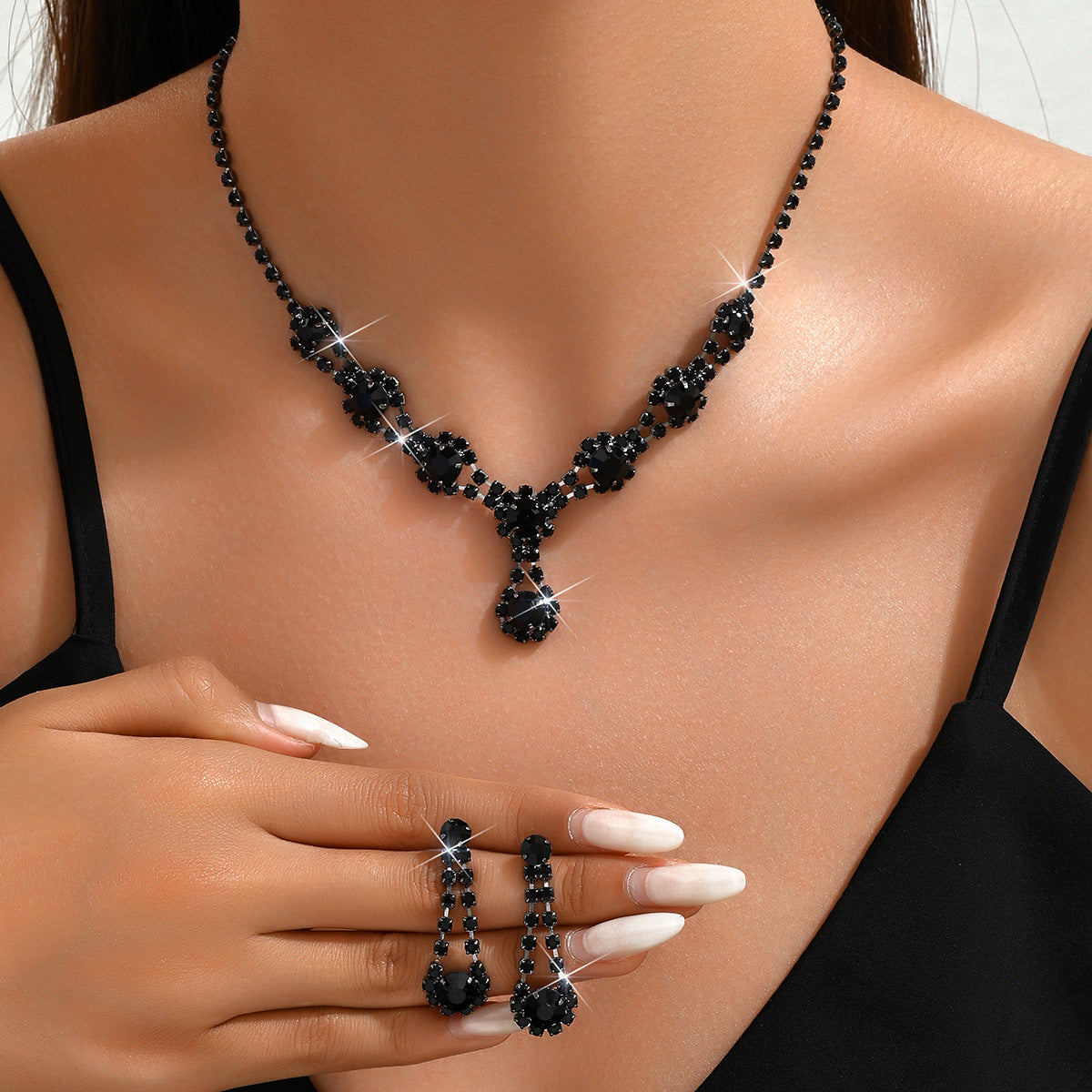 Hot Selling Simple High-grade Rhinestone Crystal Necklace Earrings LadyShow.Store