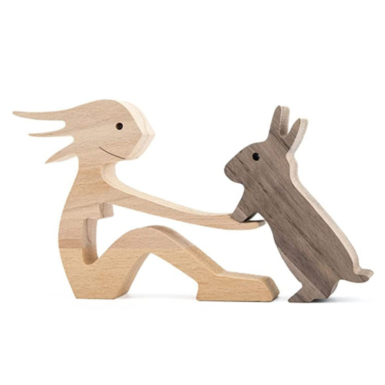 DIY Figurine Wood Dog Ornament Sculpture Home Decoration A Man A Dog Wood Sculpture Christmas Gifts Model Decor PearlNestDecor.com