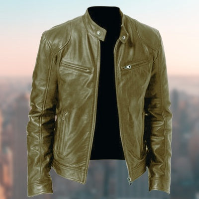 Gentleman's Warm Zipper Cardigan Pocket Decorated Pu Leather Coat LadyShow.Store