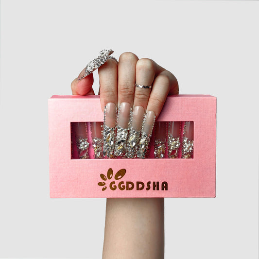 GGddsha New PMMA Acrylic Press On Nails StunningBling Nails, Rhinestone Fake Nails, Glitter Rhinestone NailsGradient Fake NailsCrystal Cascade Tri Light Beauty