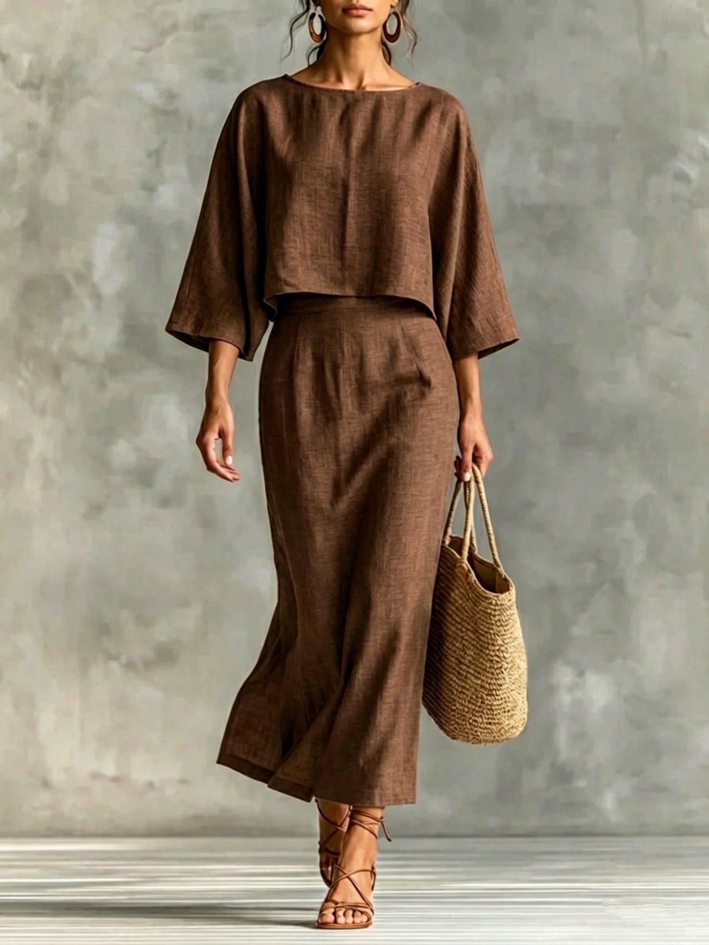 Womens High-Waisted Midi Skirt And Loose Top Set NorixaFashion.com