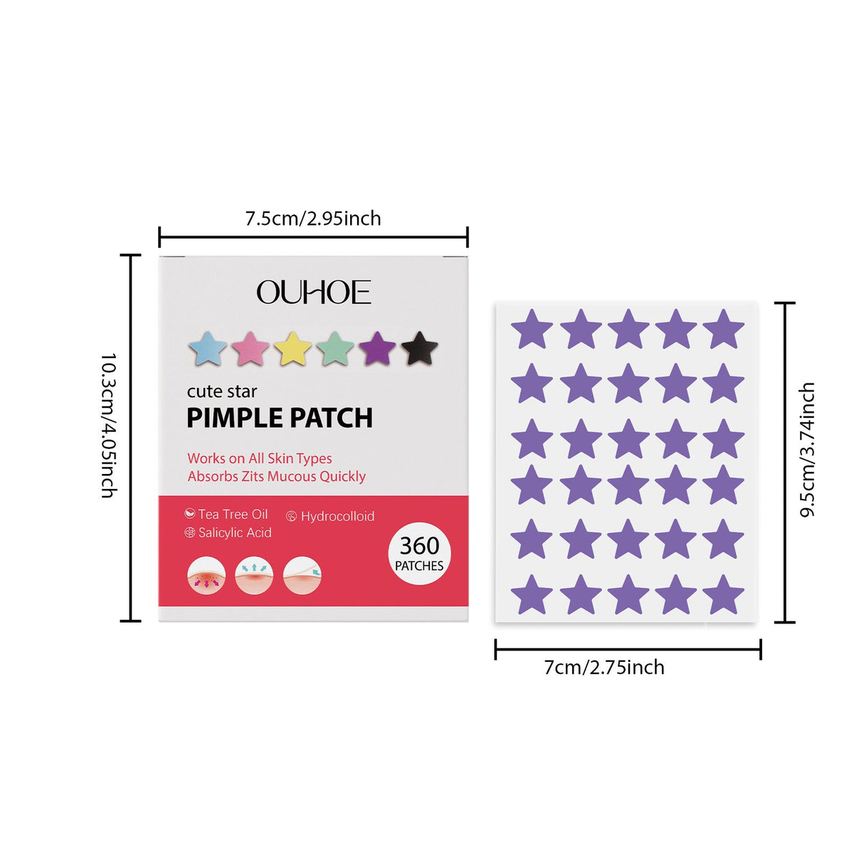 Daily Gentle Cleaning And Skin Concealer Star Shaped Gel Facial Acne Patch 360 Pcs 1 Box Tri Light Beauty