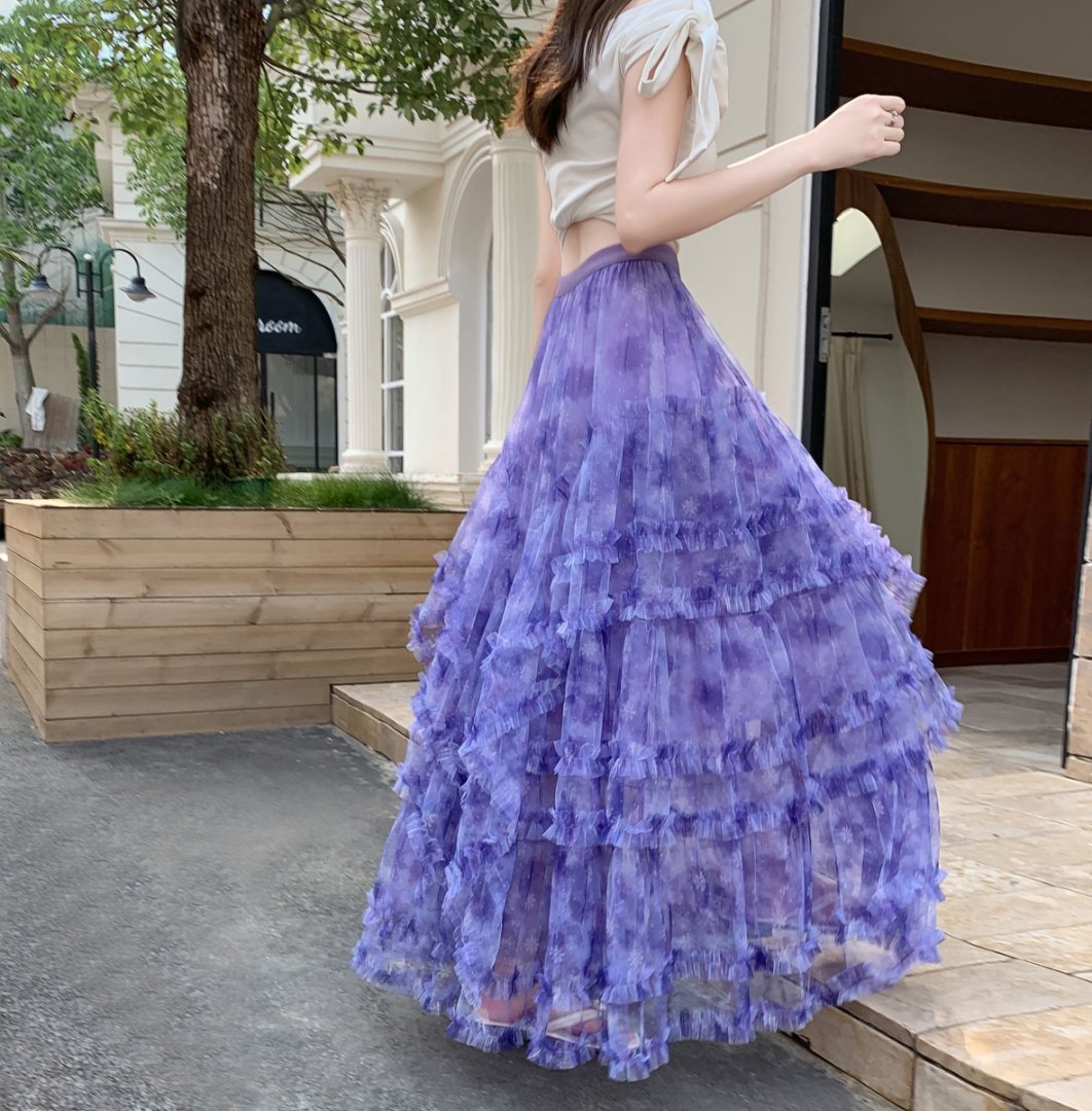 Sweet Floral Mesh Maxi Dress With Intricate Ruffle Detailing And Asymmetrical Hemversatile And Chic LadyShow.Store