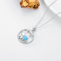 Mama Bear Necklace Sterling Silver Mother Daughter Blue Opal Animal Necklace Pendant Gift for Women Girls LadyShow.Store