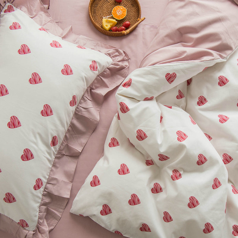 Korean  Love Duvet Cover Sheet Princess Style Girl Heart Bed