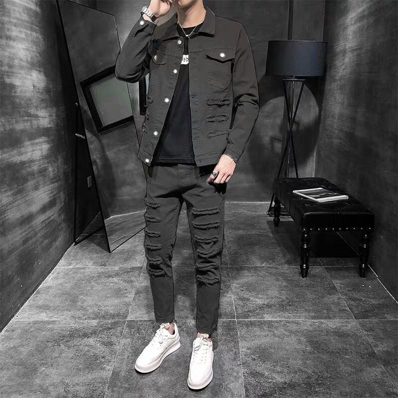 Men's Casual Denim Jacket with Sport Suit Style Pi-Mart