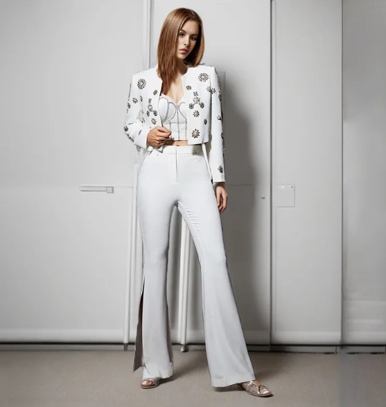 Women's Fashion Side-Slit Bootcut Trousers Suit Set (Jacket + Pants) Pi-Mart