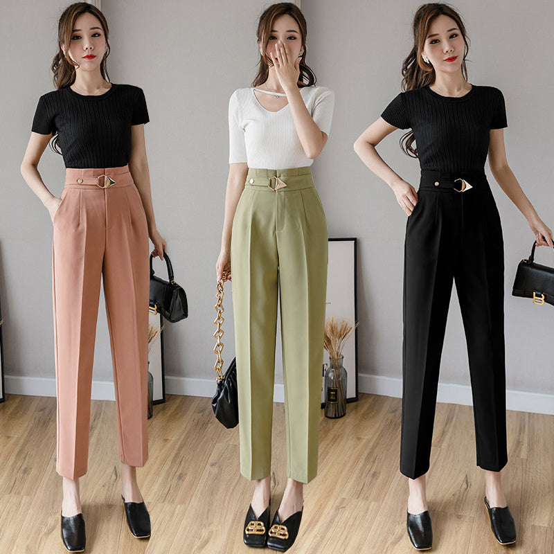 Cropped High-Waist Suit Trousers NorixaFashion.com