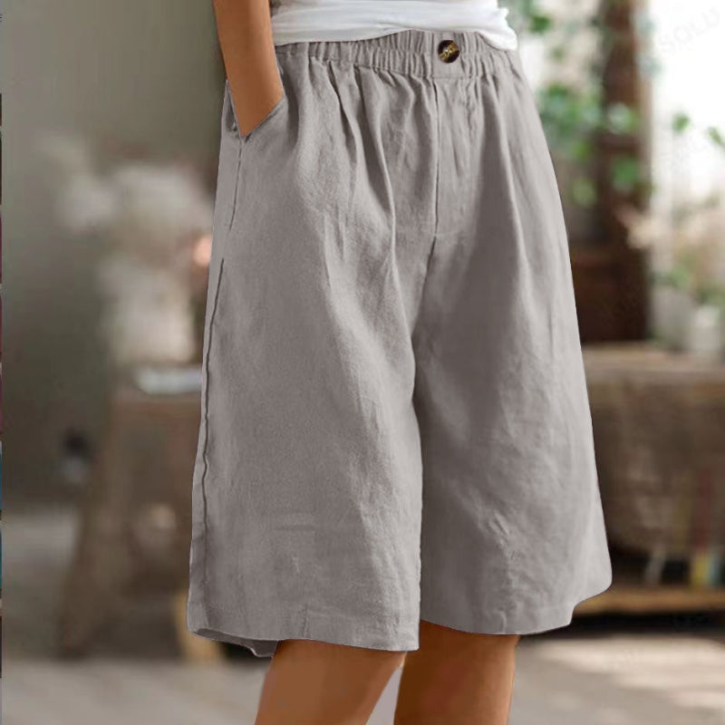 Women's Cotton And Linen Cropped Loose High Waist Shorts NorixaFashion.com