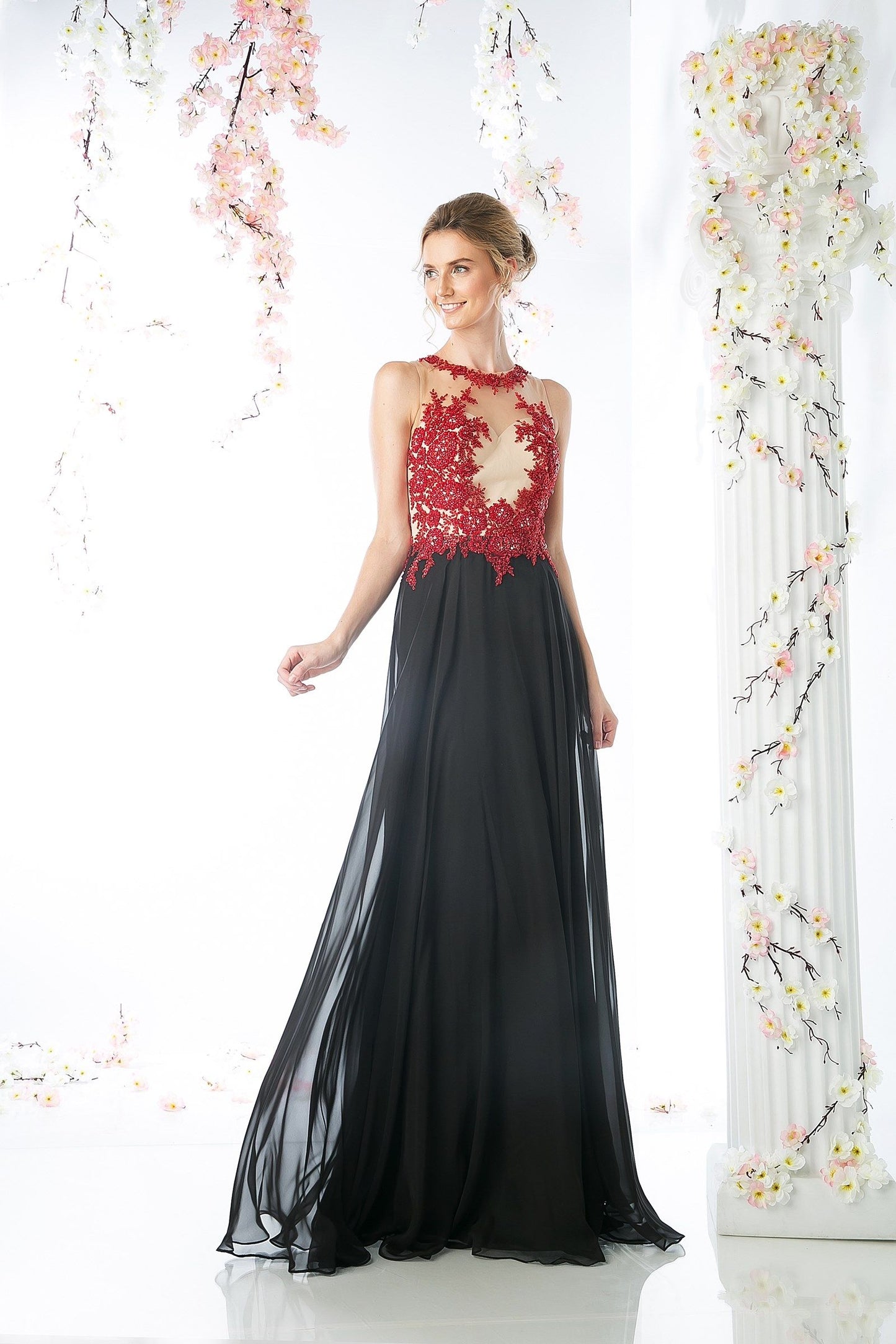 Lace Bodice Chiffon Sheath Dress LuxuryLifeWay Online Store
